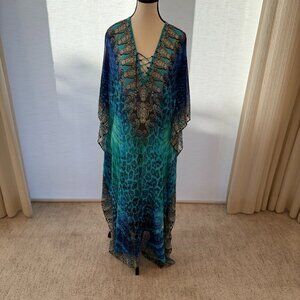ASA Kaftans Embellished Blue Kaftan Maxi Dress Crystal Detail Size M